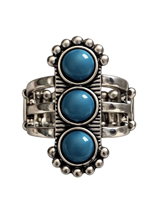 Anthropologie Jewelry - ANTHROPOLOGIE • Silver Triple Turquoise Cabochon Statement Festival Boho Ring